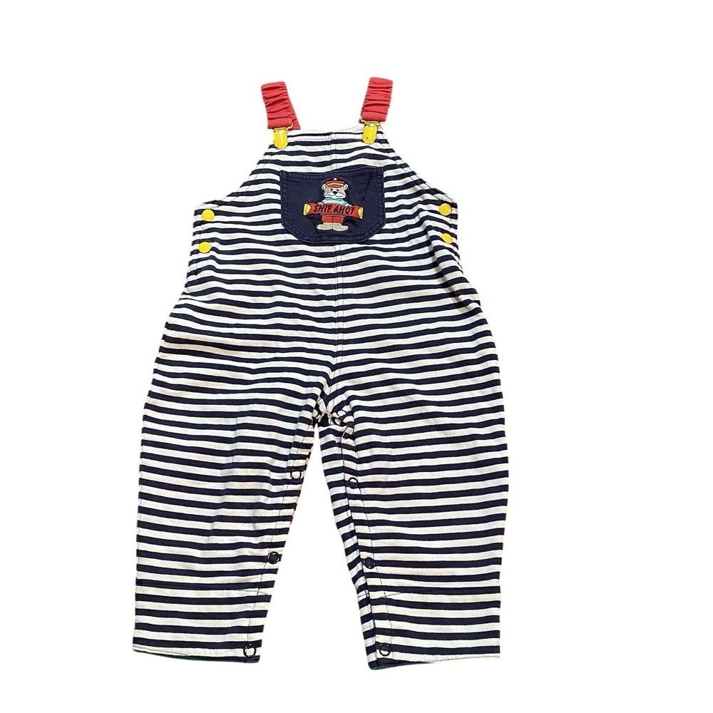Vintage Gymboree Rainbow Tag Baby Nautical Stripe Ship Ahoy Overalls 6-12 Months